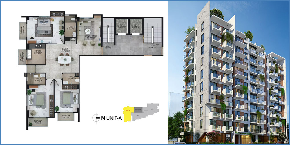 Al-Aksha Vista 3 Bed 8th Floor Unit A 1895 SFT