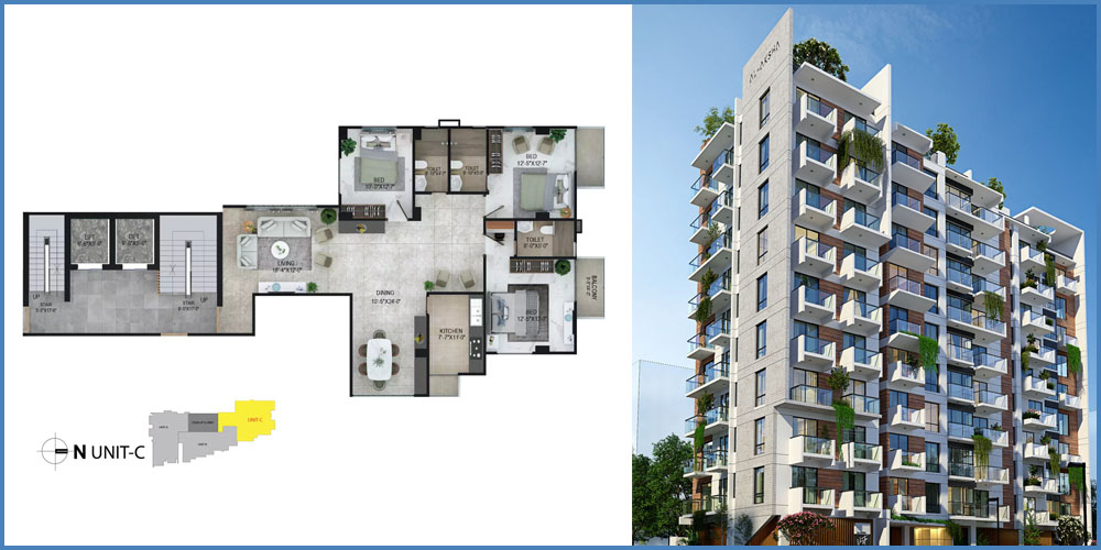 Al-Aksha Vista 3 Bed 8th Floor Unit C 1950 SFT