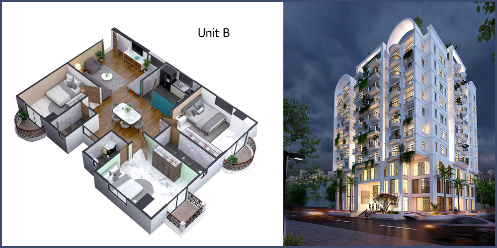 Al-Aksha M.A Tower 3 Bed 6th Floor Unit B 1640 SFT