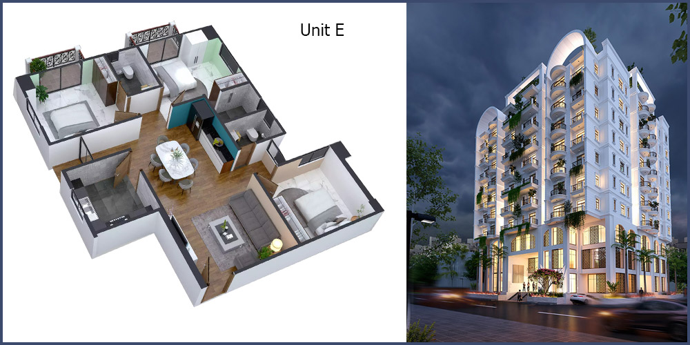 Al-Aksha M.A Tower 3 Bed 9th Floor Unit E 1475 SFT