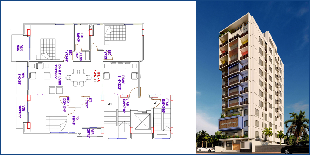 Z And Z Heights 3 Bed 2nd Floor Unit A 1725 SFT