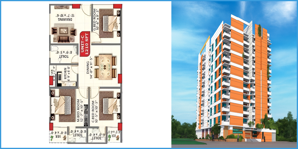 Jabbar Tower 3 Bed 4th Floor Unit C 1210 SFT