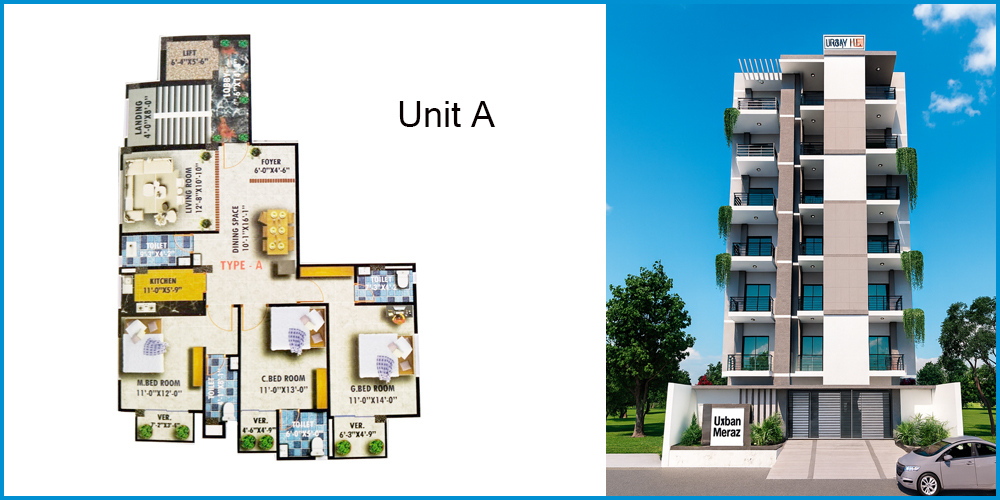 Urban Meraz 3 Bed 3rd Floor Unit A 1624 SFT