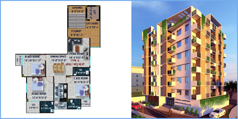 Ashrafun Village 3 Bed 1st Floor Unit A 1405 SFT