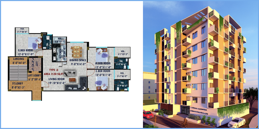 Ashrafun Village 3 Bed 5th Floor Unit D 1530 SFT