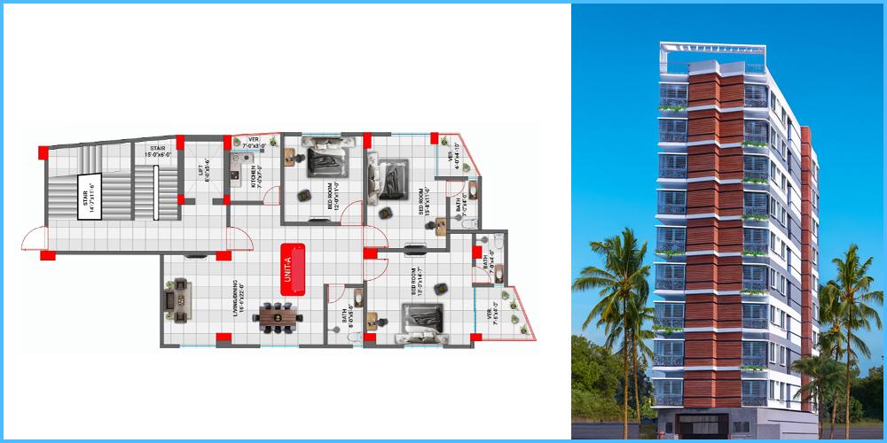 Royal Palace 3 Bed 8th Floor Unit A 1650 SFT